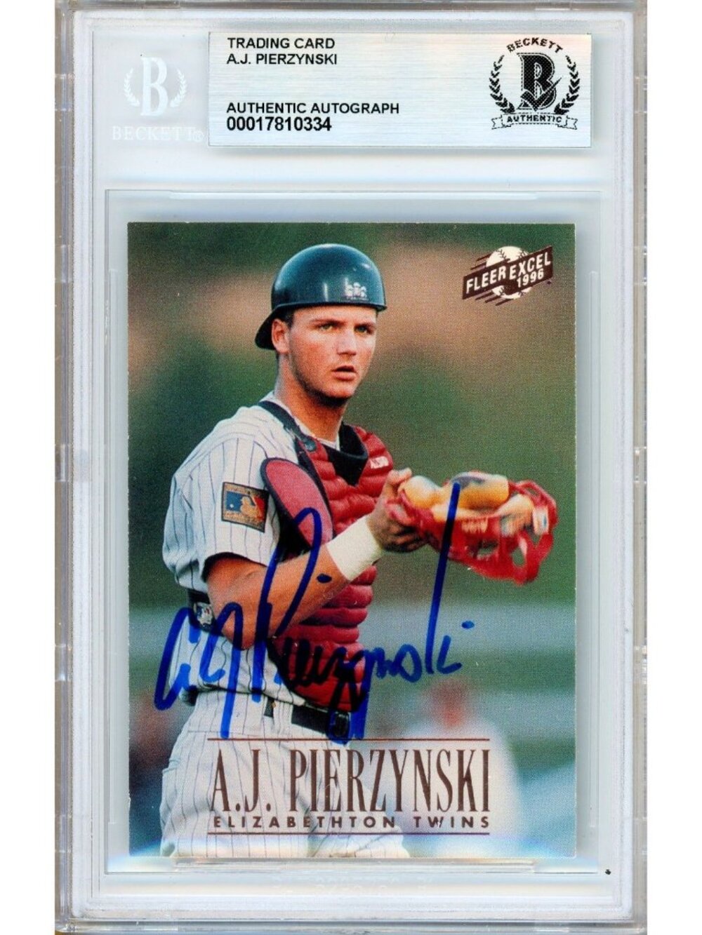 AJ Pierzynski Signed 1996 Fleer Excel #80 Twins Baseball Card BAS Slabbed Auto